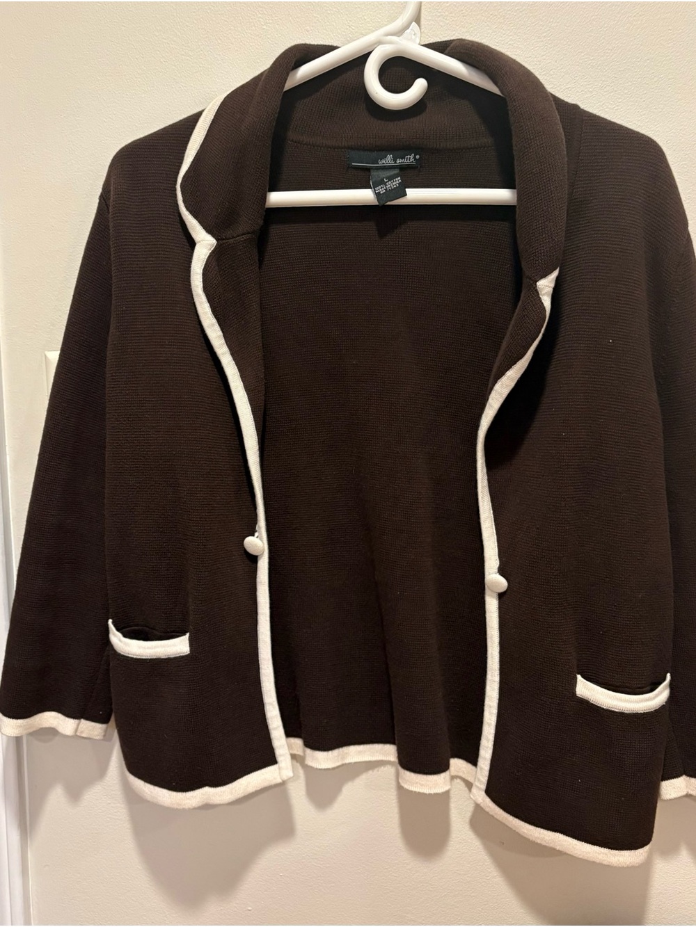 Brown Contrast-Trim Women's Cardigan Sweater